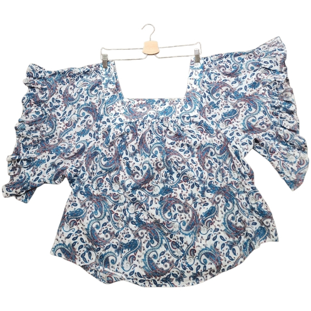 Terra & Sky Multi-Color Cotton Batwing Paisley Print Blouse Size 2X